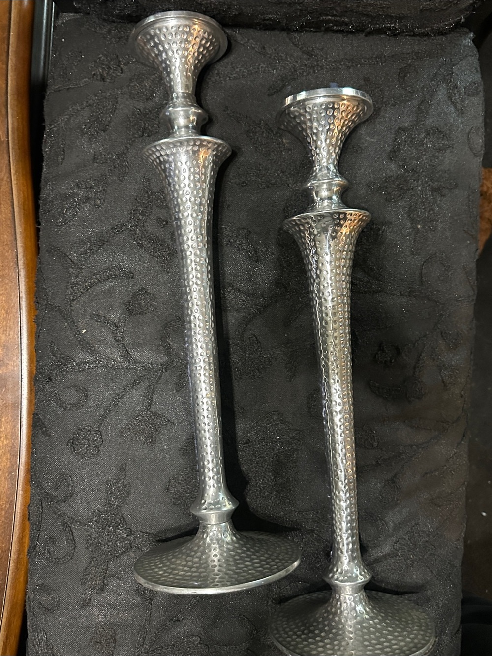 Textured Silver Metal Candle Holders Set of 2